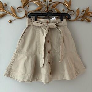 Banana Republic NWT Sz2 Khaki A-Line button front flared Skirt with Tie Waist